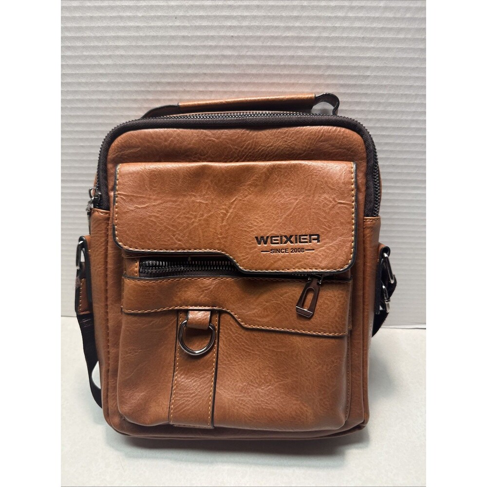 WEIXIER Brown Faux Leather Crossbody Sling Bag Men's Shoulder Bag